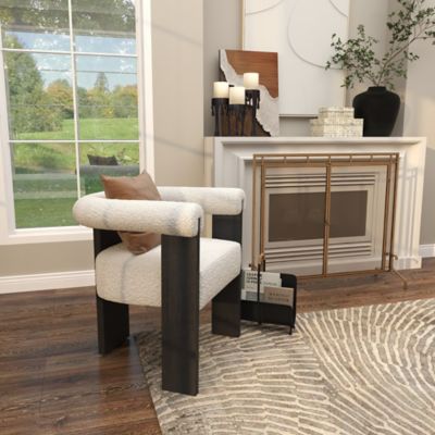 Image showing 9 th Harper & Willow Polyester Curved Back Mid Century Modern Round Boucle Living Room Accent Chair with Black Wood Frame