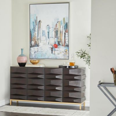 Harper & Willow Wooden 4 Door Geometric Room Sideboard