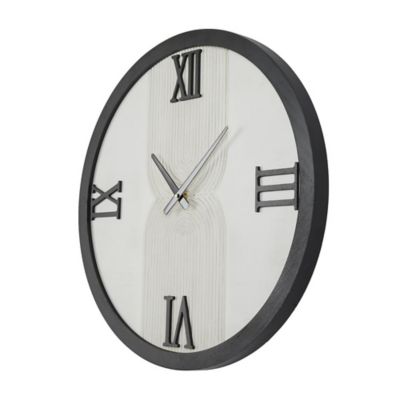 Image showing  Wood Art Deco Inspired Line Art Geometric Decorative Wall Clock with Black Accents