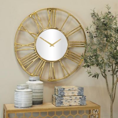 Harper & Willow Aluminum Metal Open Frame Geometric Decorative Wall Clock with Mirrored Glass Center