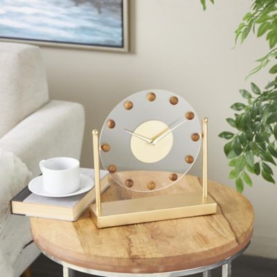Harper & Willow Metal Acrylic Face Decorative Clock with Wood Ball Accents