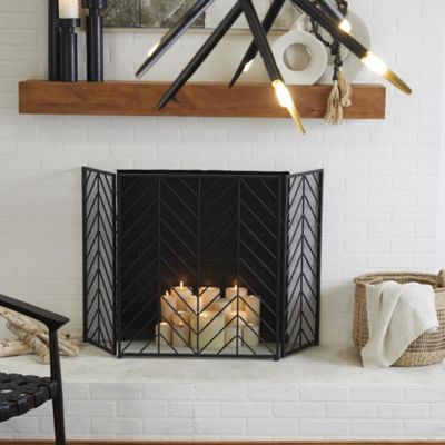 Harper & Willow Metal Zig Zag Foldable Chevron 3 Panel Geometric Living Room Fireplace Screen with Mesh Netting