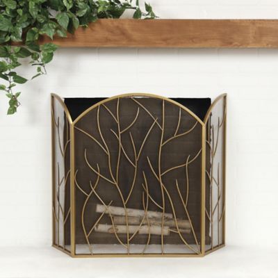 Harper & Willow Metal Branch 3 Panel Tree Living Room Fireplace Screen with Mesh Netting