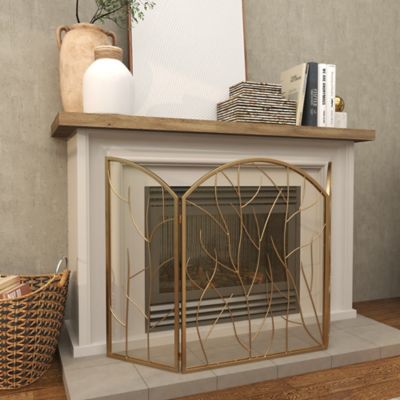 Image showing 6 th Harper & Willow Metal Branch 3 Panel Tree Living Room Fireplace Screen with Mesh Netting