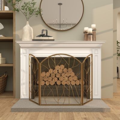 Image showing 7 th Harper & Willow Metal Branch 3 Panel Tree Living Room Fireplace Screen with Mesh Netting
