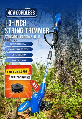 Image showing  40V 13 in. Cordless 2-in-1 String Trimmer/Edger, 2.0Ah Battery, Charger, 2 pk. Trimmer Line