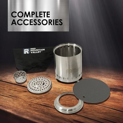 Image showing 6 th Red Mountain Valley Smokeless Tabletop Fire Pit with Mat, Portable Mini Low Smoke Camping Stove, Stainless Steel, Silver