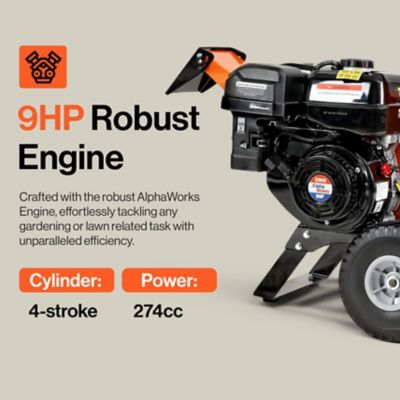 Image showing  4 in. Wood Chipper Shredder Mulcher - 9HP Gas-Powered Heavy Duty Chipping Machine, 10 in. Wheels