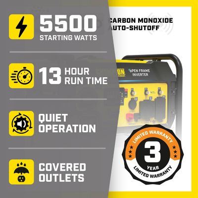 Image showing  Champion 5500-Watt RV Ready Portable Open Frame Inverter Generator with Quiet Technology and CO Shield