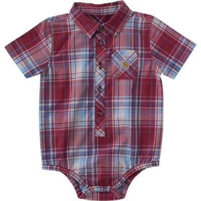 Carhartt Infant Boy Short Sleeve Plaid Woven Onesie