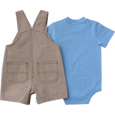 Image showing  Infant Boys Short-Sleeve Bodysuit and Brown Stripe Shortall Set
