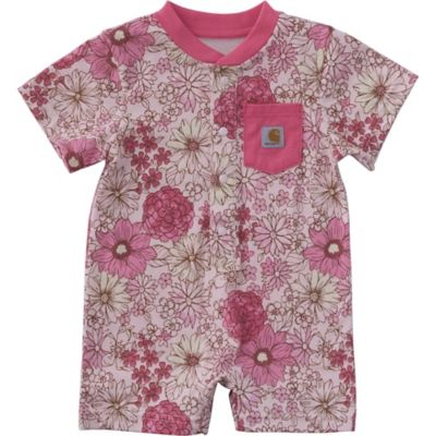Carhartt Infant Girls' Short-Sleeve Floral Henley Pocket Romper