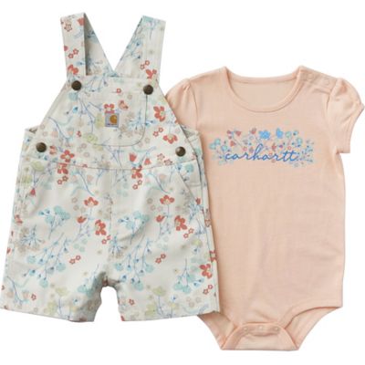 Carhartt Infant Girl Short Sleeve Bodysuit and Canvas Shortall 2 pc. Set