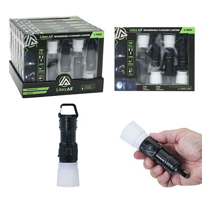 LitezAll 200 LM Rechargeable Pocket Flashlight Lantern with Carabiner 4 pk. Gift Box