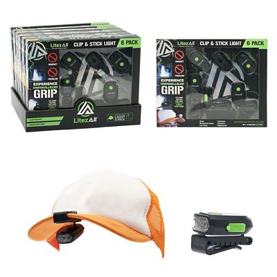 LitezAll Rechargeable 60 Lm Cap light with Clip & Nano Suction Technology 6 pk. Gift Box