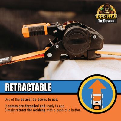 Image showing 9 th Gorilla Retractable Ratchet Tie Down Straps with Wide Comfort Grip and Locking Caps