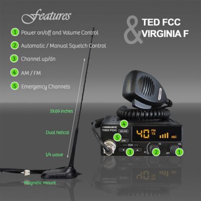Image showing  CB Radio Starter Kit with TED FCC 40-Channel 12-Volt AM/FM CB Radio and Virginia F Magnet-Mount Antenna