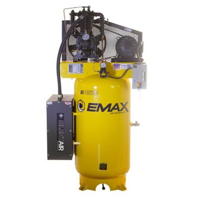 EMAX Silent Air Industrial 5HP 19CFM 3 Phase 460V 2-Stage 80 Gal. Vertical Stationary Electric Air Compressor