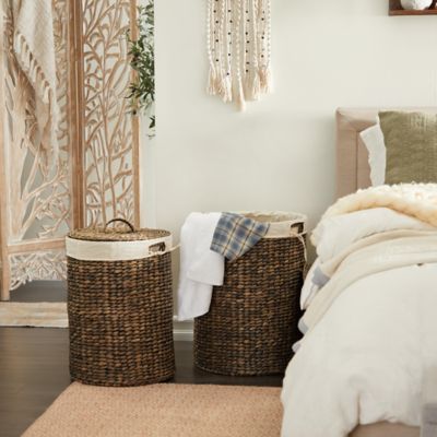 Cosmoliving by Cosmopolitan Seagrass Handmade Decorative and Functional Storage Basket with Liner and Matching Tops