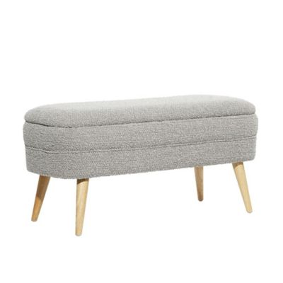 Image showing  Polyester Rounded Upholstered Boucle Room Storage Bench with Tapered Wood Legs