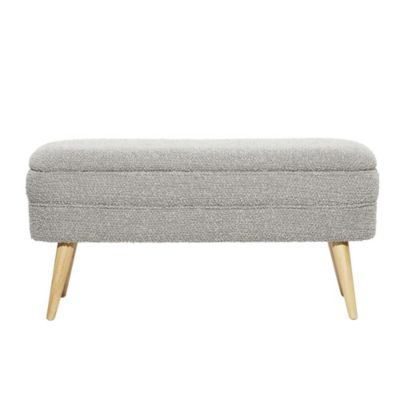 Image showing  Polyester Rounded Upholstered Boucle Room Storage Bench with Tapered Wood Legs