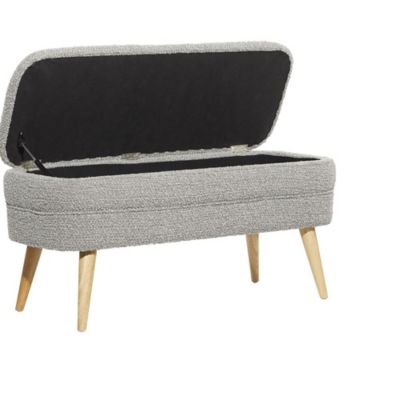 Image showing  Polyester Rounded Upholstered Boucle Room Storage Bench with Tapered Wood Legs