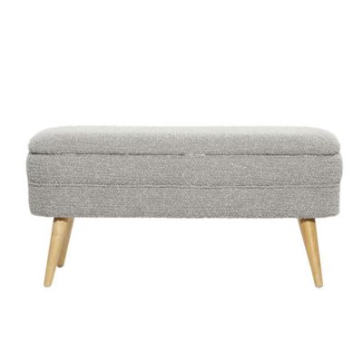 Image showing  Polyester Rounded Upholstered Boucle Room Storage Bench with Tapered Wood Legs