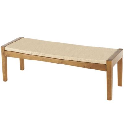Image showing  Wood Handmade Traditional Home Bench with Rope Wrapped Seat
