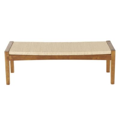 Image showing  Wood Handmade Traditional Home Bench with Rope Wrapped Seat