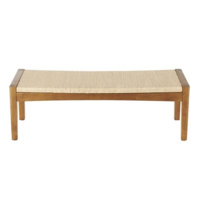 Image showing  Wood Handmade Traditional Home Bench with Rope Wrapped Seat