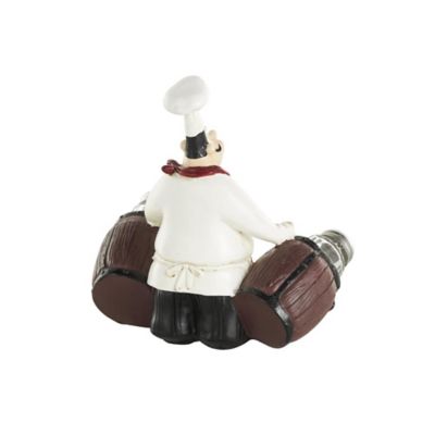 Image showing  Polystone Figurine Chef Decorative Salt and Pepper Shaker Holder with Wood Barrel Accents