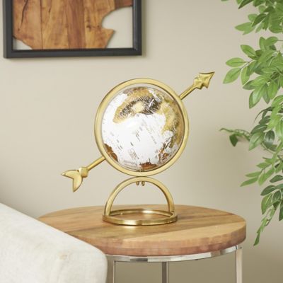 Harper & Willow Aluminum Metal Armillary Educational/Geographic Earth Globe with White Center