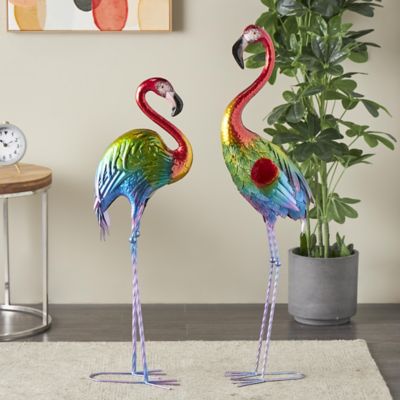 Harper & Willow Metal Tall Textured Rainbow Flamingo Decorative Garden Sculpture