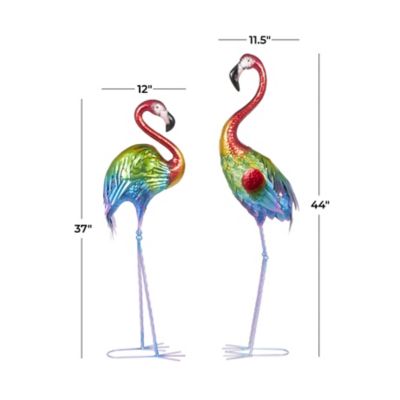 Image showing  Metal Tall Textured Rainbow Flamingo Decorative Garden Sculpture