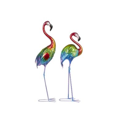 Image showing  Metal Tall Textured Rainbow Flamingo Decorative Garden Sculpture