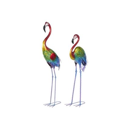 Image showing  Metal Tall Textured Rainbow Flamingo Decorative Garden Sculpture