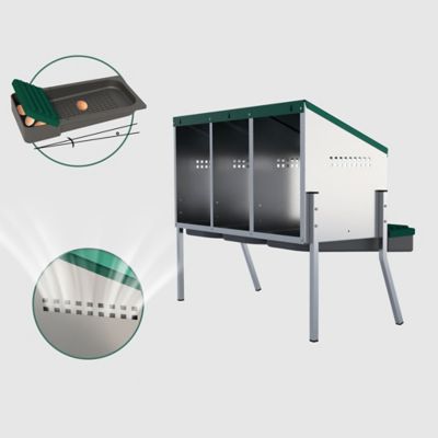 Image showing  Egg House Galvanized Roll-Out Nesting Box with Plastic Tray for up to 30 Birds, with Legs