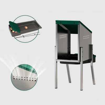 Image showing  Egg House Galvanized Roll-Out Nesting Box with Plastic Tray for up to 10 Birds (with Legs)