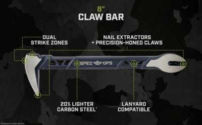 Spec Ops Pry Bar, Claw, 8-in.