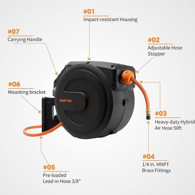 Image showing  Retractable Air Hose Reel, Wall Mounted with 180 deg. Swivel Bracket, 3/8 in. - 50 ft., LW Compressor Hose Reel