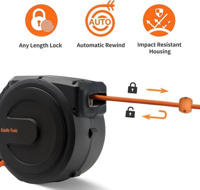 Image showing  Retractable Air Hose Reel, Wall Mounted with 180 deg. Swivel Bracket, 3/8 in. - 50 ft., LW Compressor Hose Reel