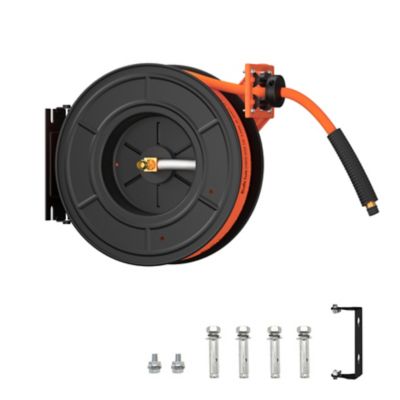 Giraffe Tools Retractable Air Hose Reel, Wall Mounted 3/8 in. - 50 ft., Auto Rewind, 300PSI, 180 deg. Swivel Bracket
