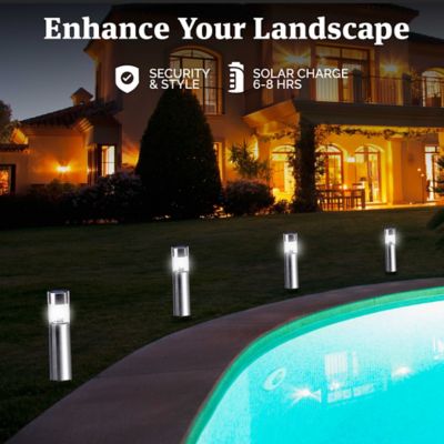 Image showing  by Design Stainless Steel Solar Powered Integrated LED Night Actatived Pathway Light (4-Pack)