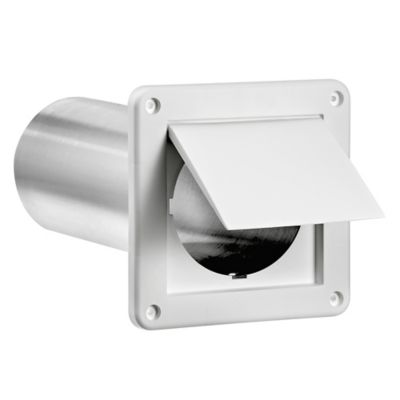 Lambro 4-in. Plastic Wall Exhaust Dryer Vent with Single Flap and 11-in. Pipe, White