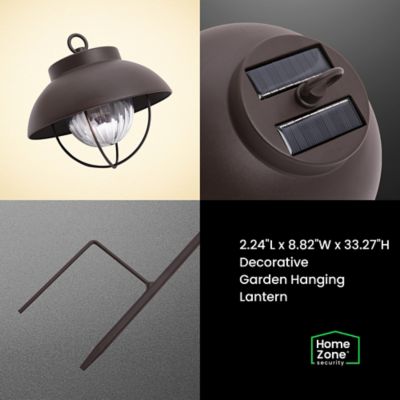 Image showing  15-Lumen Solar Farmhouse-Style LED Metal Garden Hanging Lantern, Bronze, 2 Pack