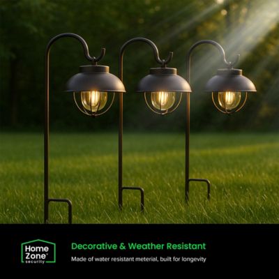 Image showing  15-Lumen Solar Farmhouse-Style LED Metal Garden Hanging Lantern, Bronze, 2 Pack