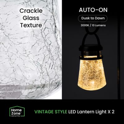Image showing  10-Lumen Solar Crackle-Glass LED Lantern Path Lights with Shepherd Hook, 2 Pack