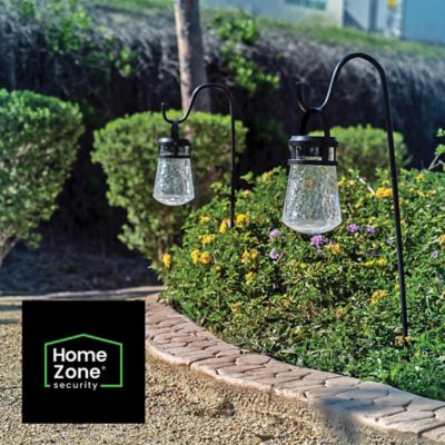 Image showing  10-Lumen Solar Crackle-Glass LED Lantern Path Lights with Shepherd Hook, 2 Pack