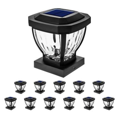 Home Zone Security 12-Pack Decorative LED Solar Post Cap Lights for 3.5 in. x 3.5 in. Posts, Black