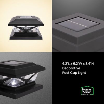 Image showing  Crown-Style Solar-Powered LED Post Cap Light with Adjustable Color Temperature, 4 Pack (Black)